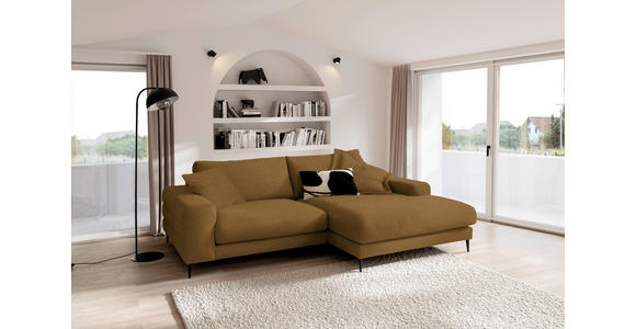 ECKSOFA  in Flachgewebe Goldfarben  253/177 cm  - Goldfarben/Schwarz, Design, Textil/Metall (253/177cm) - Dieter Knoll