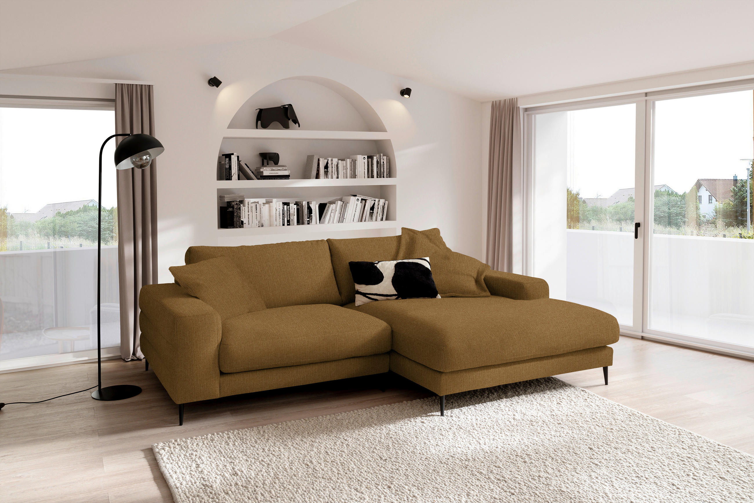 ECKSOFA in Flachgewebe Goldfarben  - Goldfarben/Schwarz, Design, Textil/Metall (253/177cm) - Dieter Knoll