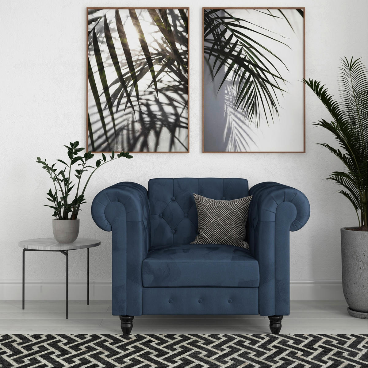 SESSEL in Velours Blau  - Blau/Schwarz, Basics, Holz/Textil (111/83/87cm) - Livetastic