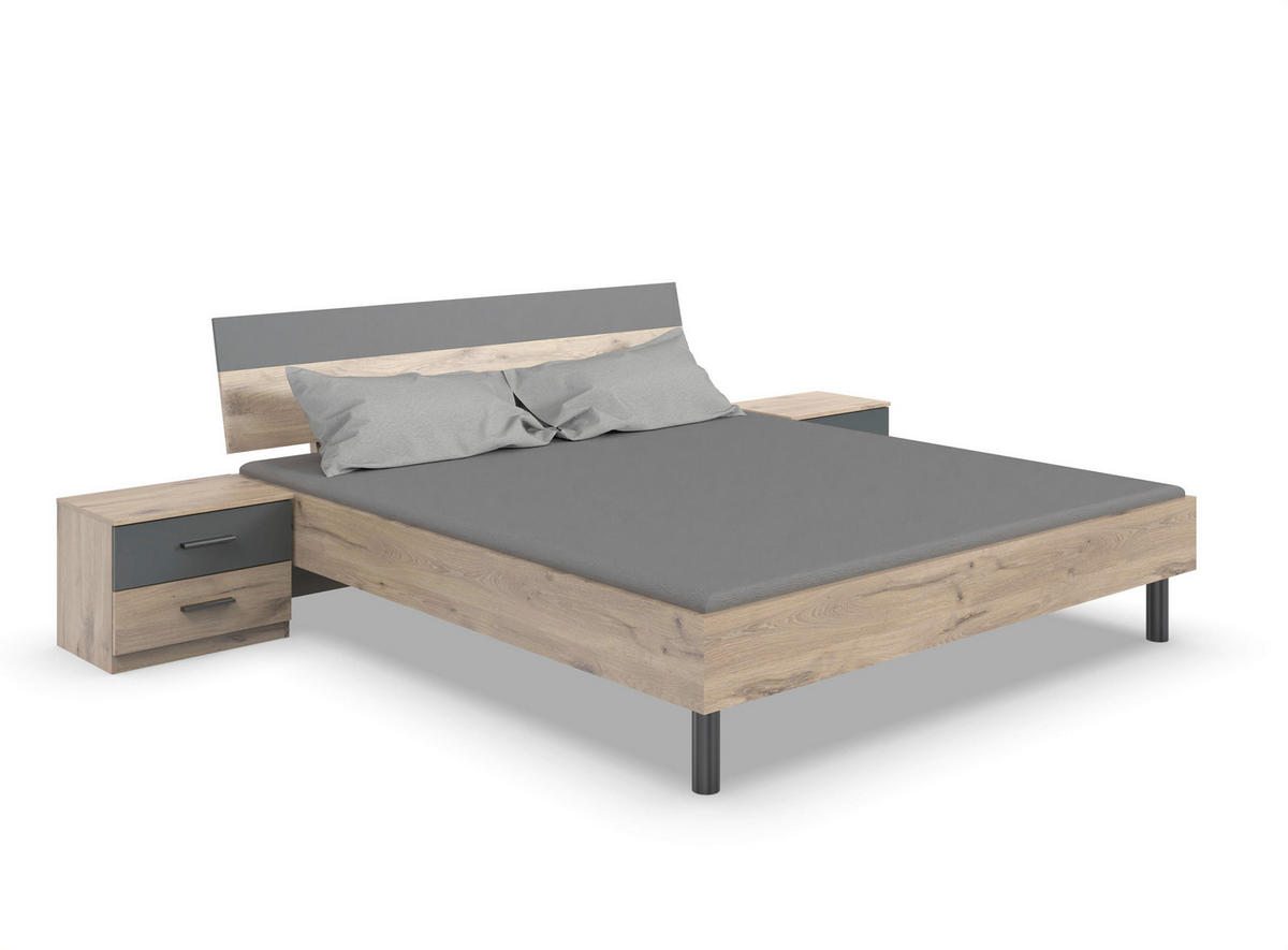 BETT 160/200 cm,  in Graphitfarben, Eichefarben,  - Eichefarben/Schwarz, KONVENTIONELL, Metall (160/200cm) - Boxxx
