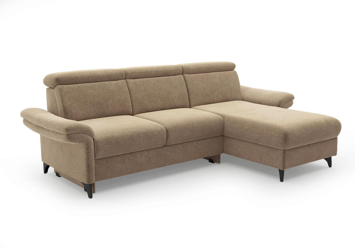ECKSOFA Flachgewebe Hellbraun  - Hellbraun/Schwarz, Konventionell, Textil/Metall (253/166cm) - Sit & More