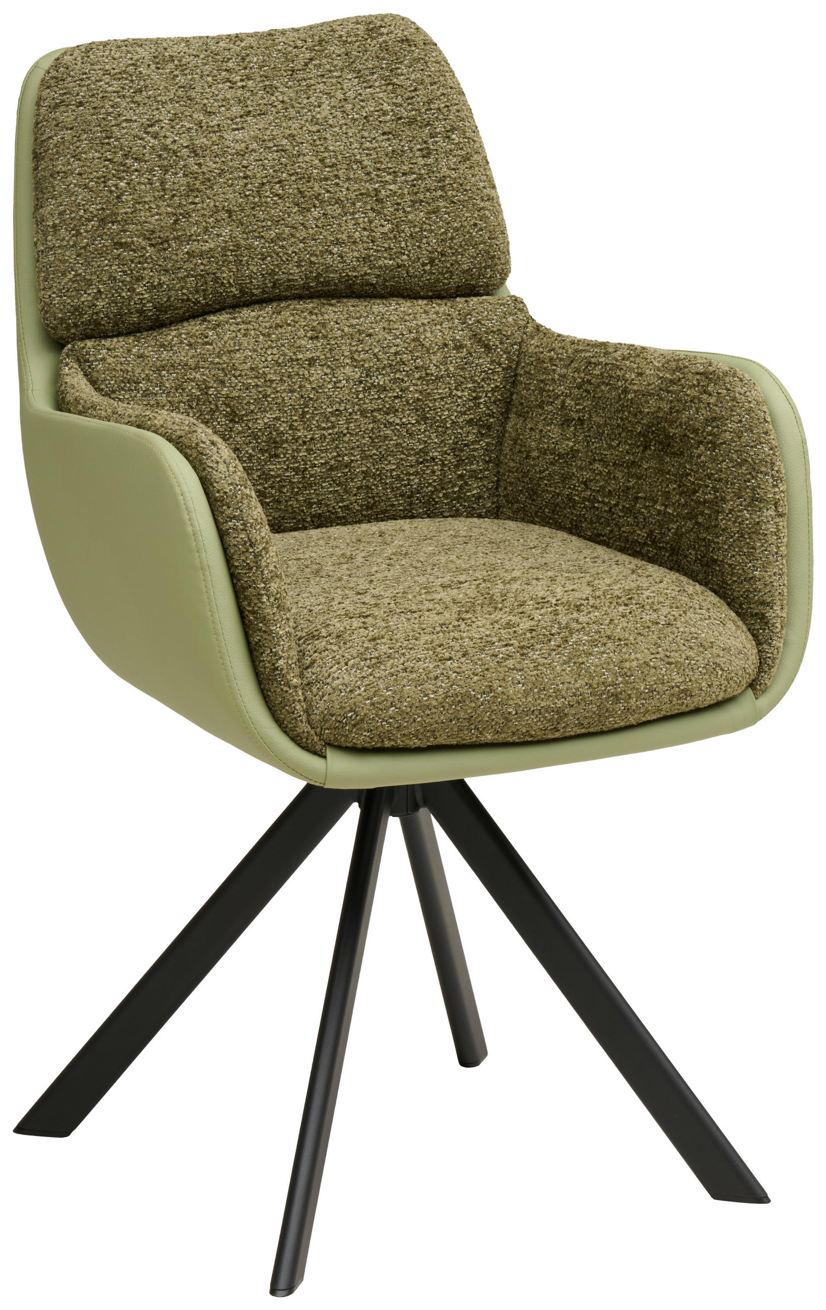 ARMLEHNSTUHL  Sitzfläche 360° drehbar Webstoff  - Schwarz/Grün, MODERN, Textil/Metall (61/91/65cm) - MID.YOU
