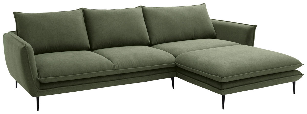 ECKSOFA Grün Webstoff  - Schwarz/Grün, KONVENTIONELL, Textil/Metall (304/196cm) - Hom`in