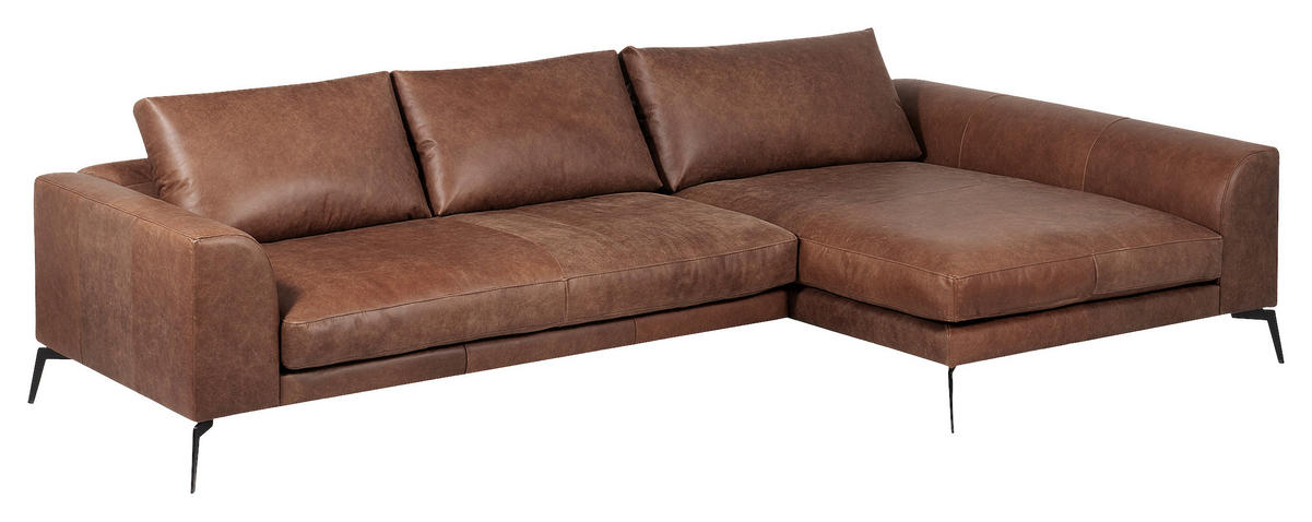 ECKSOFA in Echtleder Braun  313/172 cm  - Schwarz/Braun, Design, Leder/Metall (313/172cm) - Livetastic