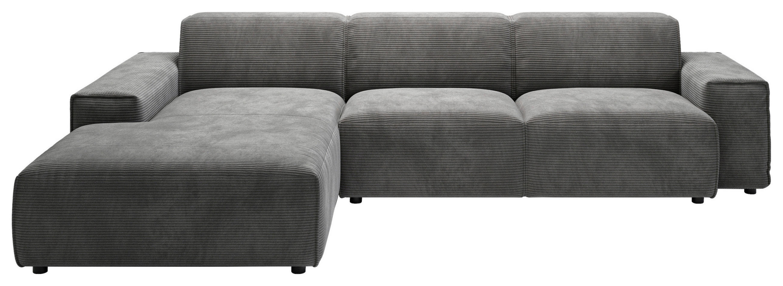 ECKSOFA in Cord Dunkelgrau  - Dunkelgrau/Schwarz, Design, Kunststoff/Textil (189/300cm) - Pure Home Lifestyle