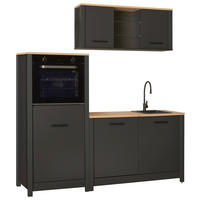 KÜCHENLEERBLOCK   in Anthrazit, Eiche Artisan  - Anthrazit/Schwarz, MODERN, Glas/Holzwerkstoff (200/167/60cm) - home24