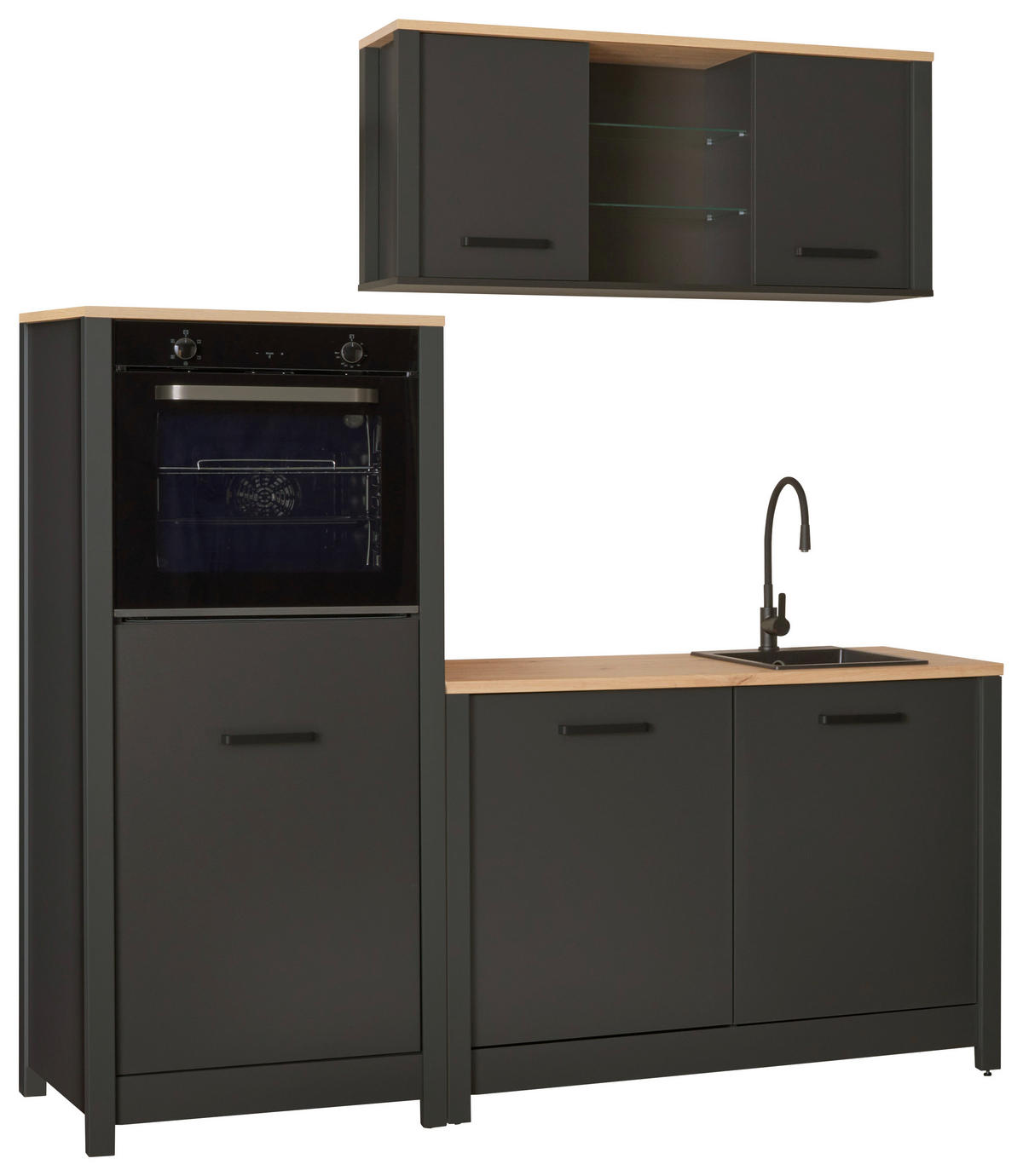 KÜCHENLEERBLOCK   in Anthrazit, Eiche Artisan  - Anthrazit/Schwarz, MODERN, Glas/Holzwerkstoff (200/167/60cm) - home24