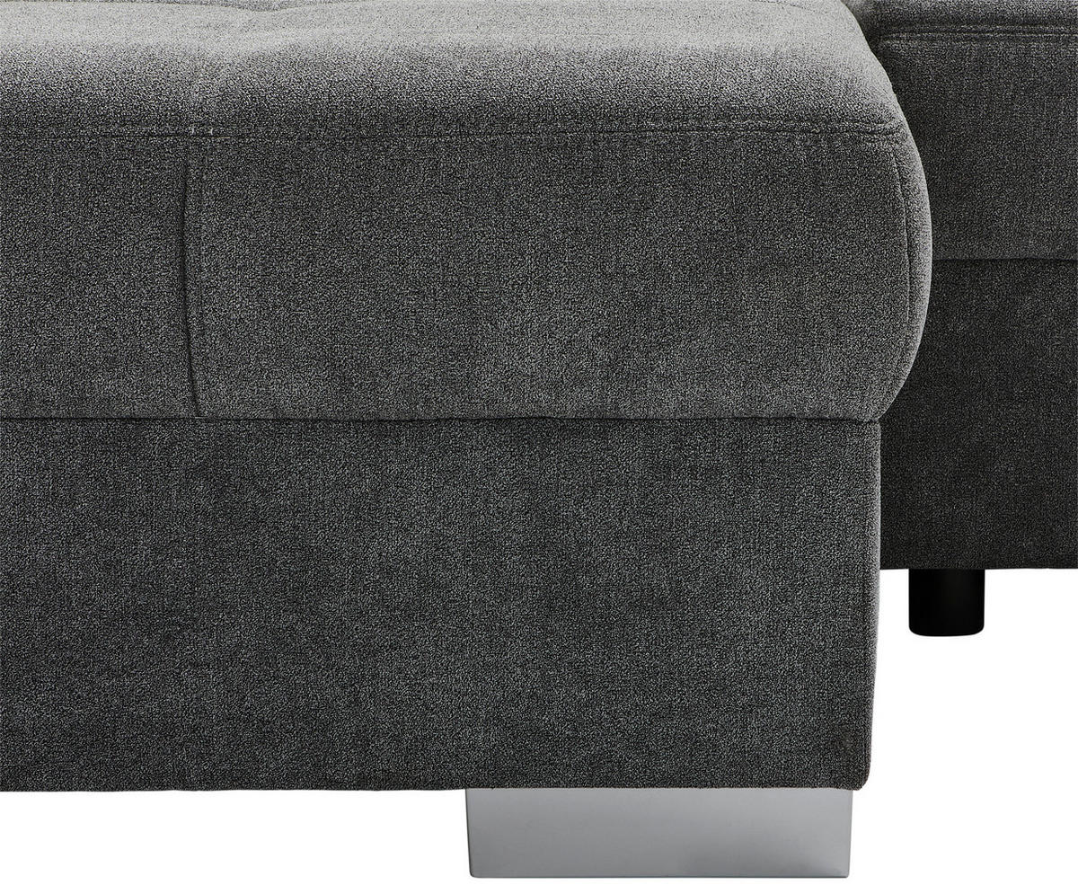 WOHNLANDSCHAFT Dunkelgrau Velours  - Chromfarben/Dunkelgrau, KONVENTIONELL, Kunststoff/Textil (198/363/170cm) - Hom`in