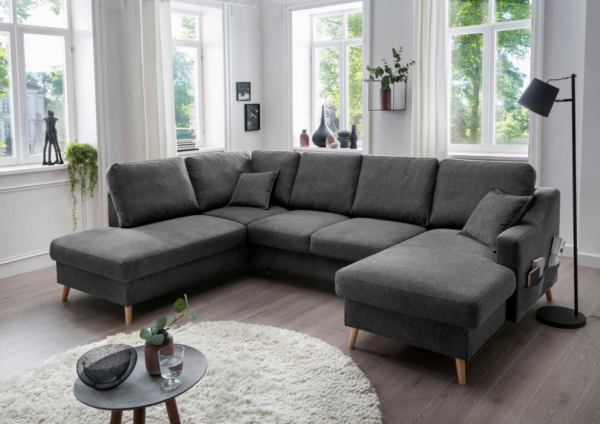 WOHNLANDSCHAFT in Struktur Anthrazit  - Anthrazit/Naturfarben, KONVENTIONELL, Holz/Textil (200/301/150cm) - P & B