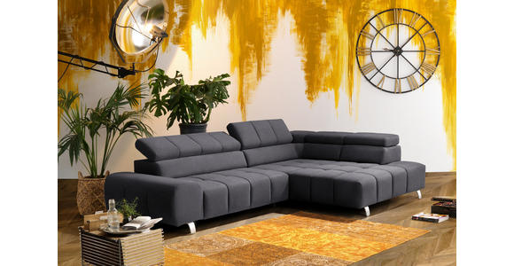 ECKSOFA in Velours Dunkelgrau  295/201 cm  - Dunkelgrau/Silberfarben, Design, Textil/Metall (295/201cm) - Hom`in