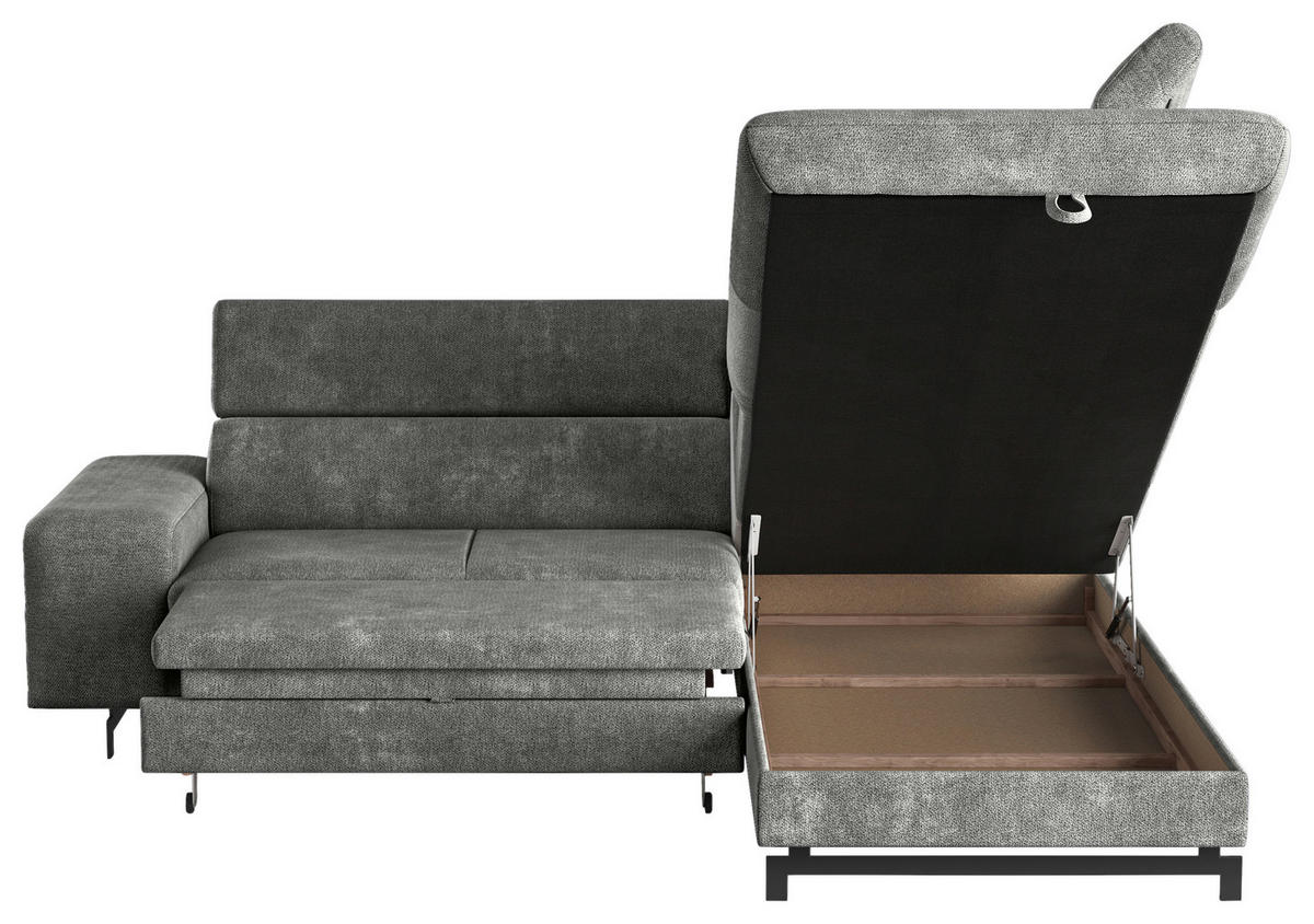 ECKSOFA Grau Chenille  - Schwarz/Grau, Textil/Metall (262/215cm) - MID.YOU