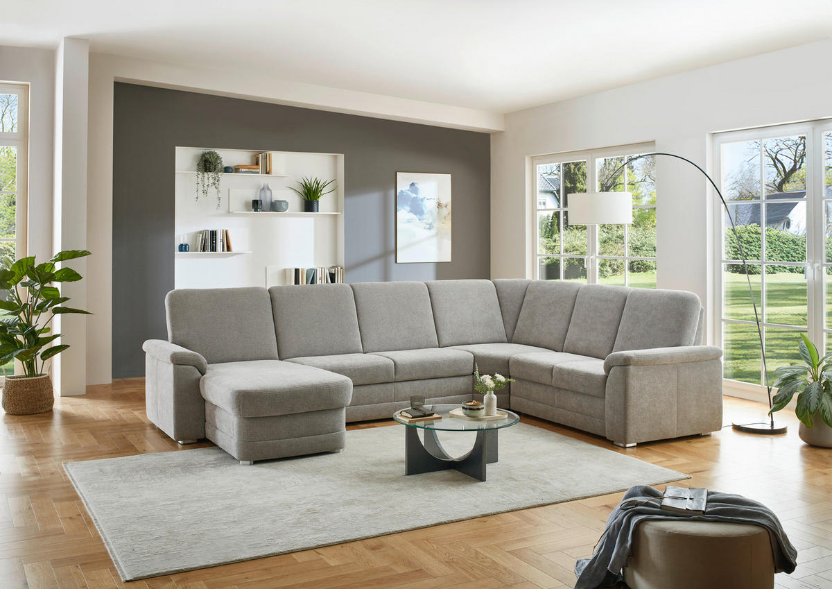 WOHNLANDSCHAFT  in Chenille Hellgrau  - Hellgrau/Alufarben, KONVENTIONELL, Holz/Textil (160/329/235cm) - Beldomo Comfort
