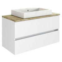 Waschtischkombi in Weiss 100 cm  - Weiss/Eichefarben, Basics, Keramik/Holzwerkstoff (100cm) - Held