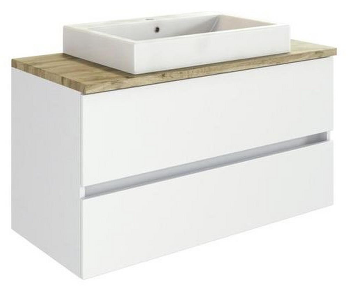 Waschtischkombi in Weiss 100 cm  - Weiss/Eichefarben, Basics, Keramik/Holzwerkstoff (100cm) - Held