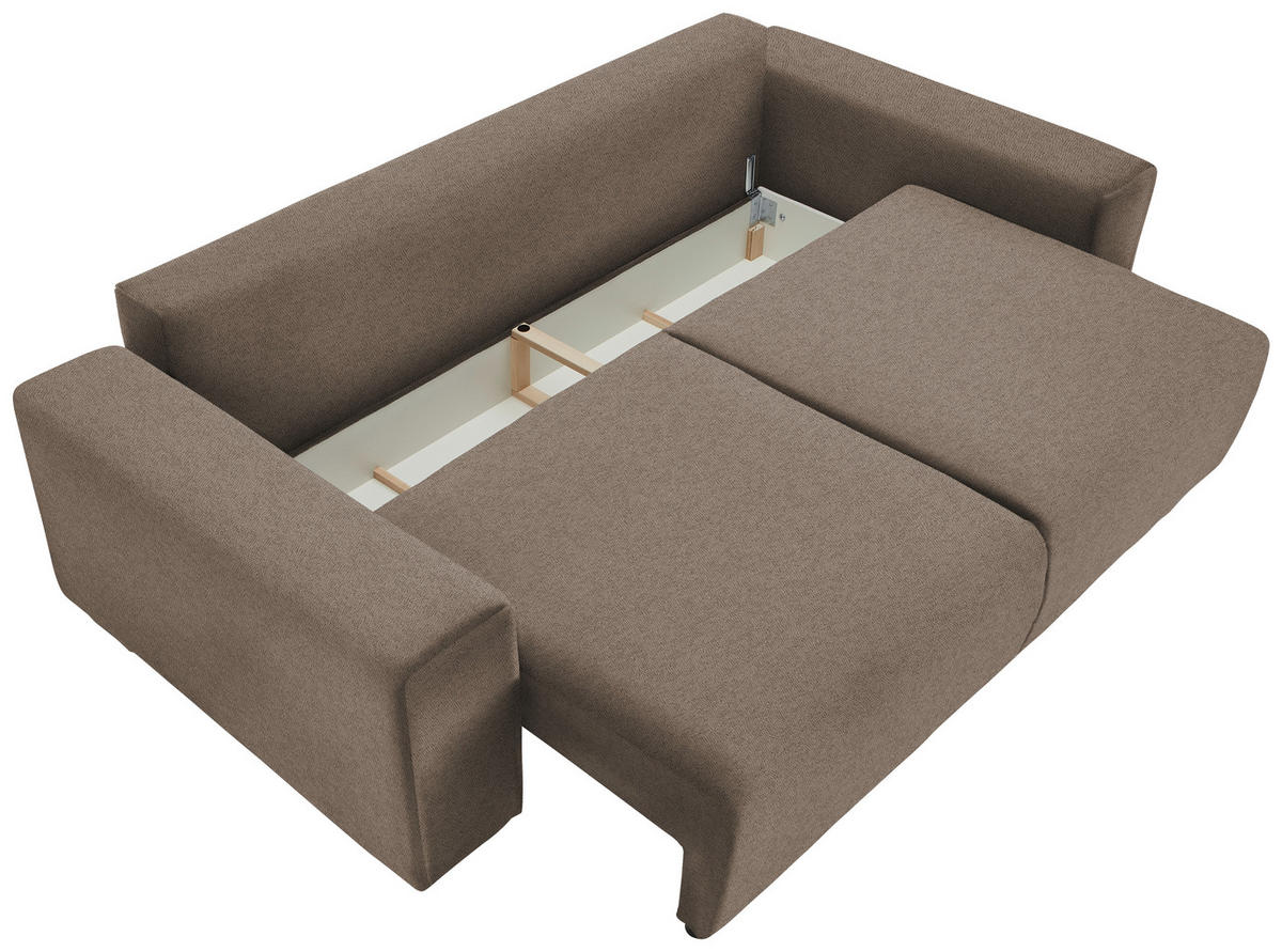 SCHLAFSOFA in Flachgewebe Braun  - Buchefarben/Schwarz, Konventionell, Holz/Kunststoff (255/86/123cm) - Livetastic