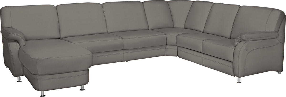 WOHNLANDSCHAFT in Echtleder Grau  - Alufarben/Grau, Konventionell, Leder/Metall (165/329/239cm) - Beldomo Premium