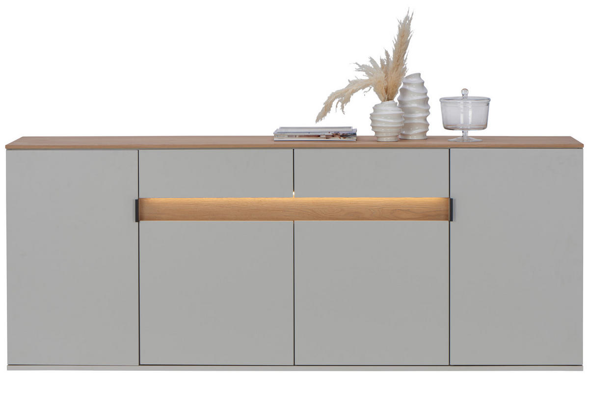 ŠIROKÁ KOMODA, sukový dub, barvy dubu, světle šedá, 205,6/80/42 cm - černá/barvy dubu, Design, kov/dřevo (205,6/80/42cm) - Dieter Knoll