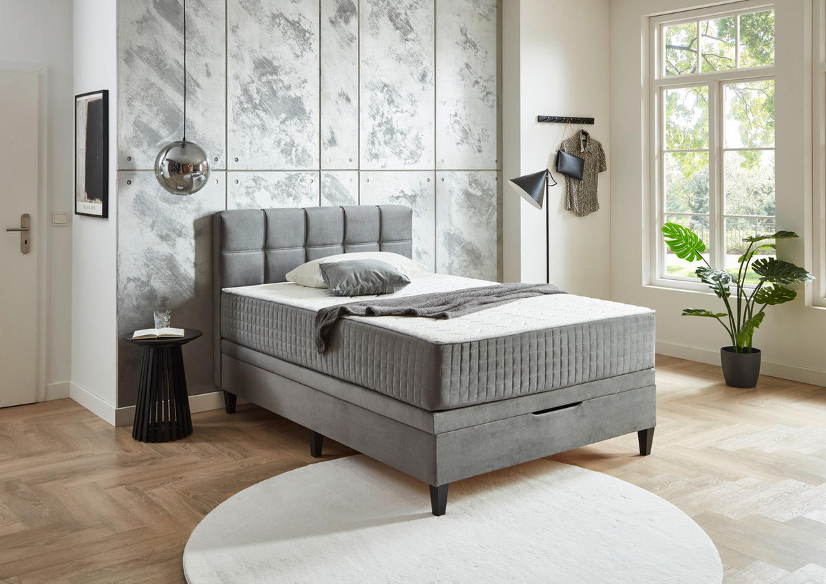 BOXBETT 140/200 cm,  in Anthrazit, Bettkasten, Matratzen, H2 + H3 = mittel + fest  - Anthrazit, KONVENTIONELL, Textil (140/200cm) - Boxxx