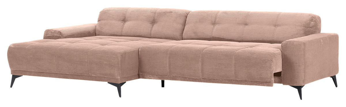 ECKSOFA Altrosa Cord  - Schwarz/Altrosa, KONVENTIONELL, Textil/Metall (165/295cm) - Carryhome