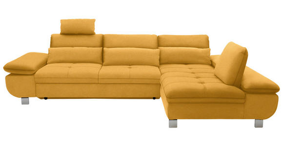 ECKSOFA Gelb Webstoff Nierenkissen, Rücken echt  - Chromfarben/Gelb, Design, Textil/Metall (310/203cm) - Xora