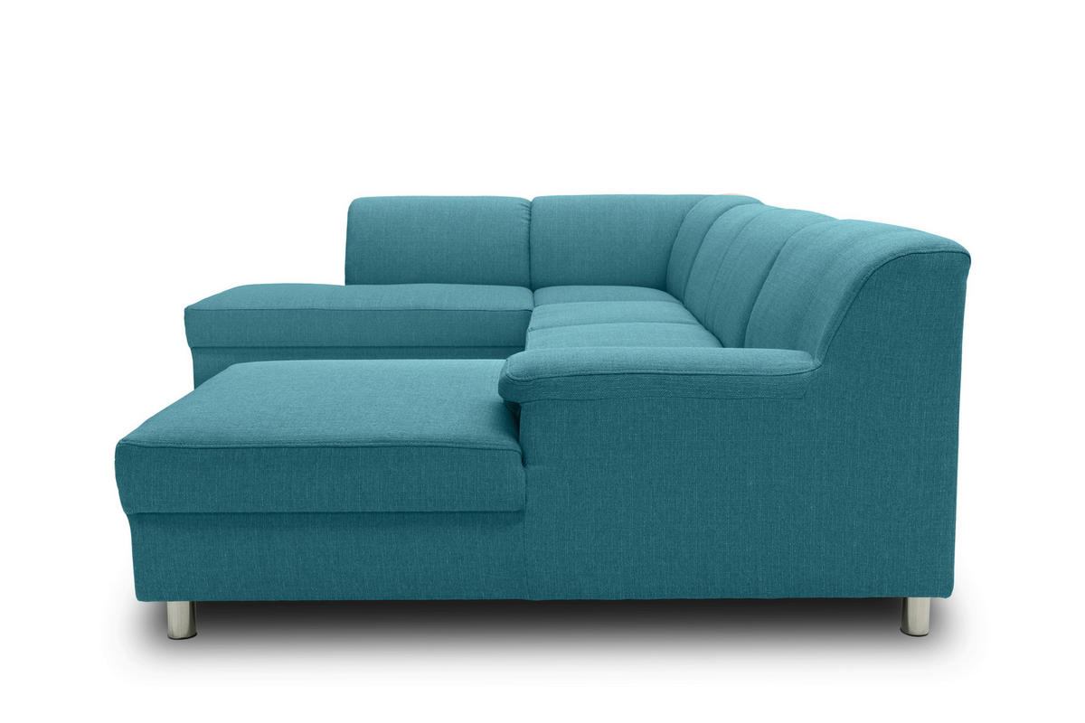 WOHNLANDSCHAFT Petrol Webstoff  - Chromfarben/Petrol, KONVENTIONELL, Textil/Metall (194/308/150cm) - MID.YOU