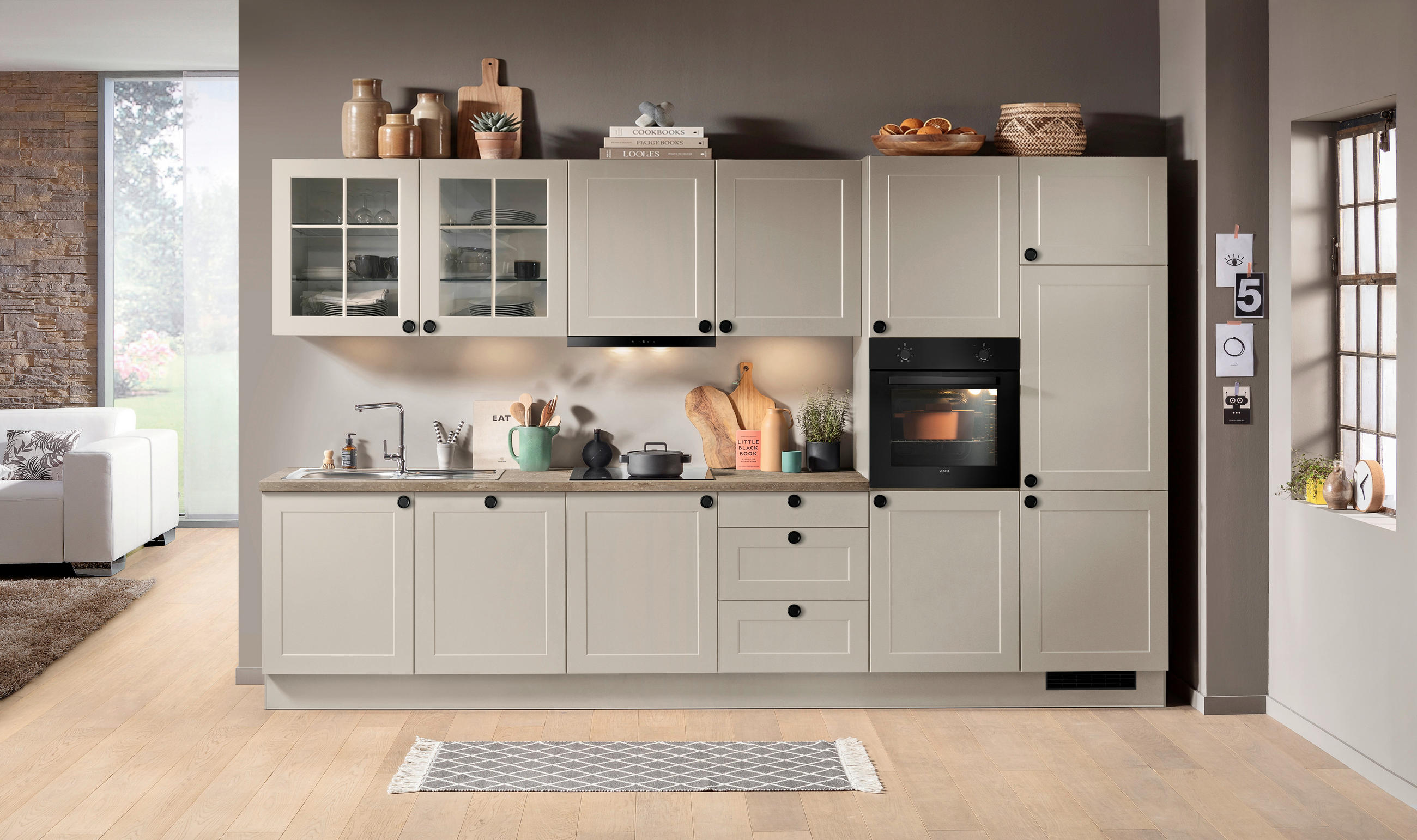 KÜCHENLEERBLOCK IP4250 360 cm  in Braun, Hellgrau  - Hellgrau/Schwarz, Basics, Holzwerkstoff/Metall (360cm) - Impuls
