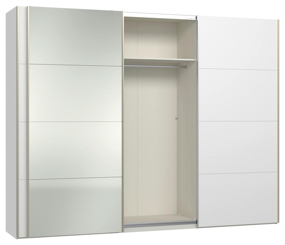 SCHWEBETÜRENSCHRANK 303/236/65 cm 3-türig Weiß  - Edelstahlfarben/Weiß, Design, Glas/Holzwerkstoff (303/236/65cm) - Jutzler
