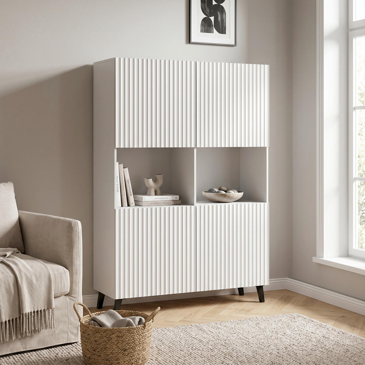 Comodă Înaltă 120/172/39 cm  - alb/negru, Design, material pe bază de lemn (120/172/39cm) - P & B