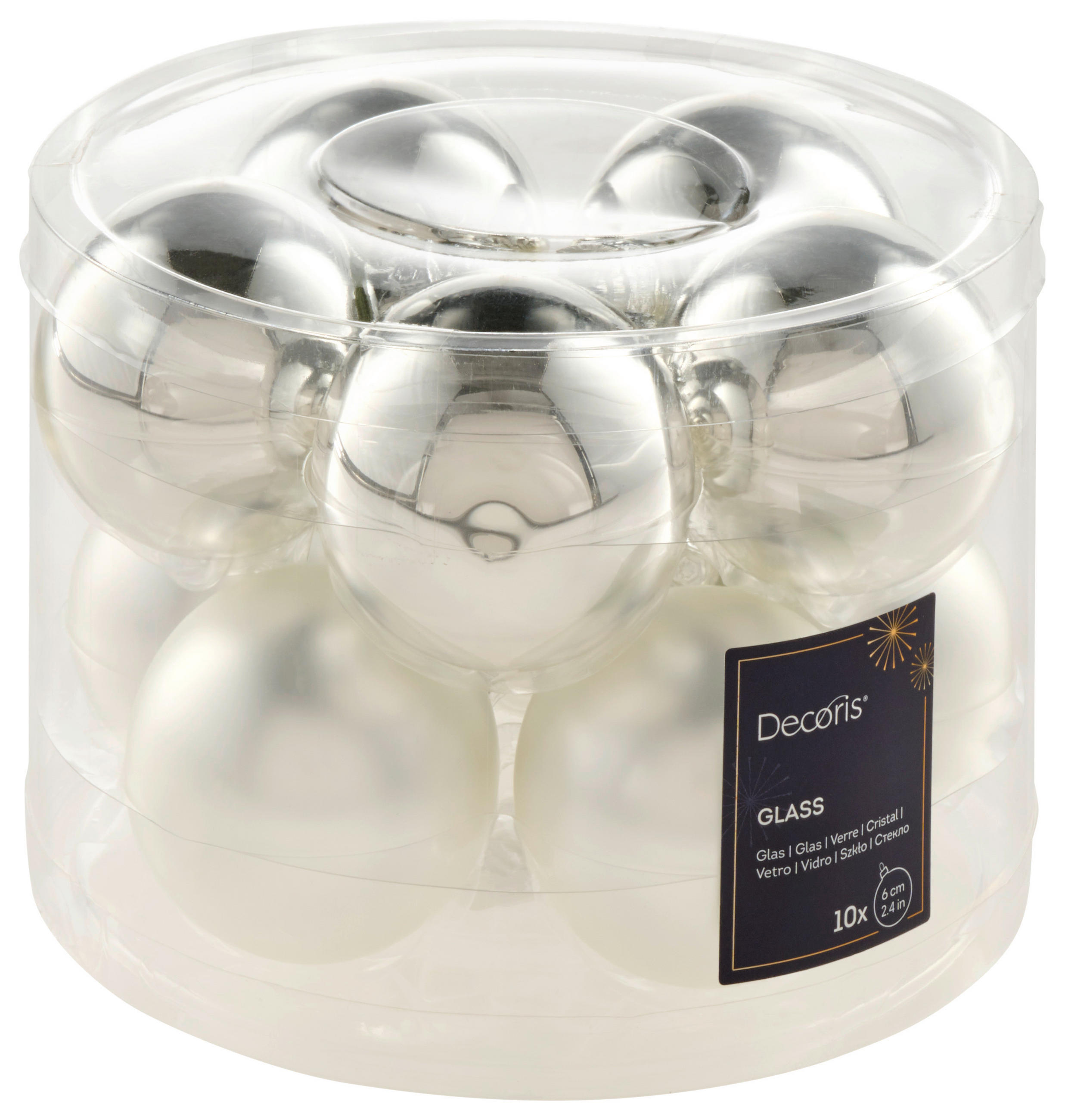 CHRISTBAUMKUGEL-SET 6 cm  - Silberfarben, KONVENTIONELL, Glas (6cm)