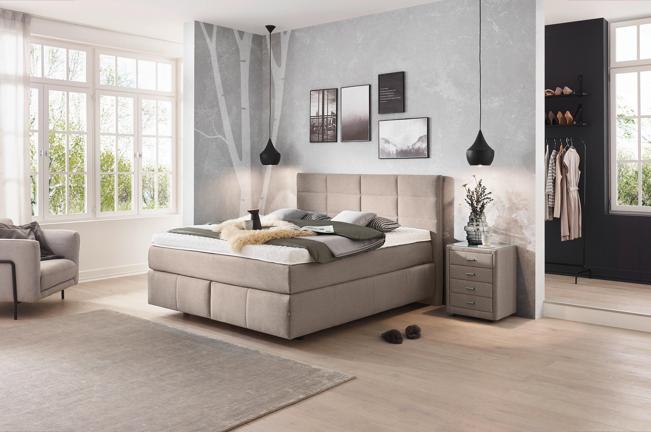 NACHTSCHRANK 50/64/41,5 cm  - Chromfarben/Greige, KONVENTIONELL, Textil/Metall (50/64/41,5cm) - Dieter Knoll