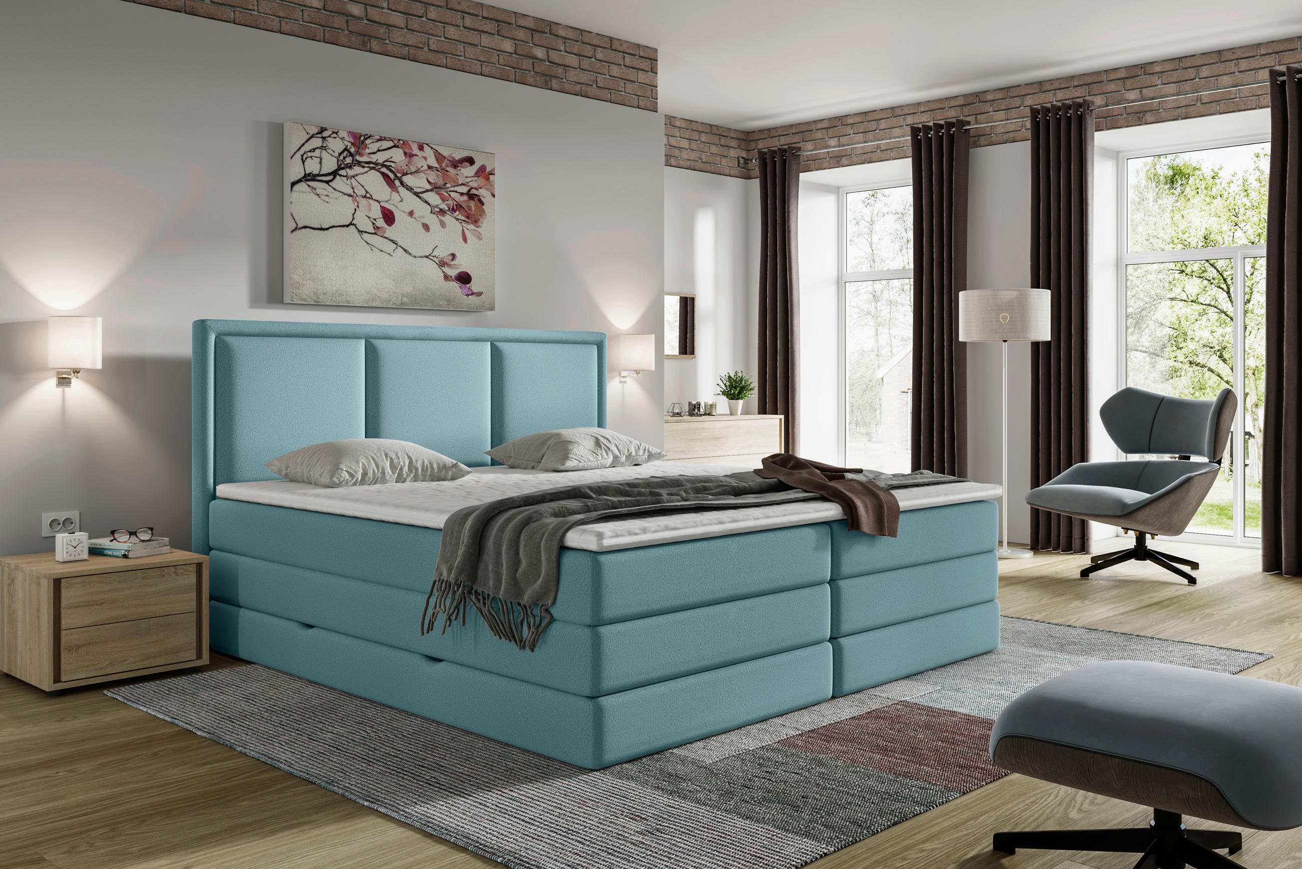 BOXSPRINGBETT 200/220 cm  in Blau  - Blau, Design, Kunststoff/Textil (200/220cm) - MID.YOU