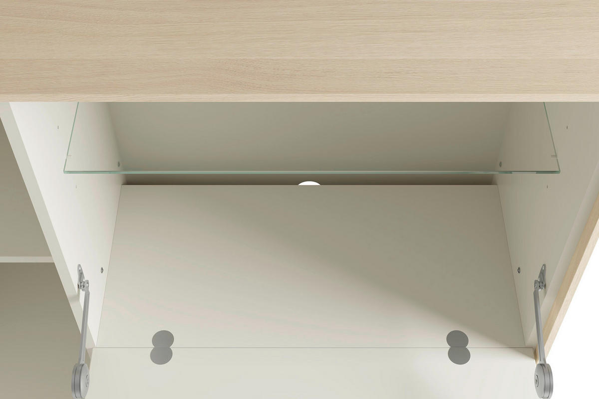SIDEBOARD LABOE 114/135/41 cm 1 Schublade(n)  - Eiche Bianco/Seidengrau, MODERN, Glas/Holzwerkstoff (114/135/41cm) - Schöner Wohnen