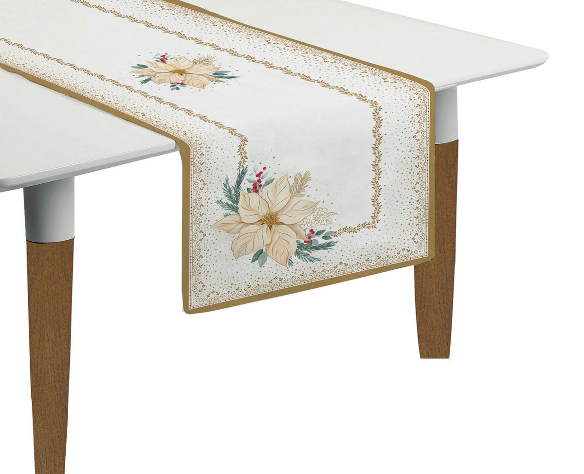 TISCHLÄUFER WHITE ELEGANCE 140/45 cm  - Champagner/Salbeigrün, Basics, Textil (140/45cm) - POZZI AND EASY LIFE