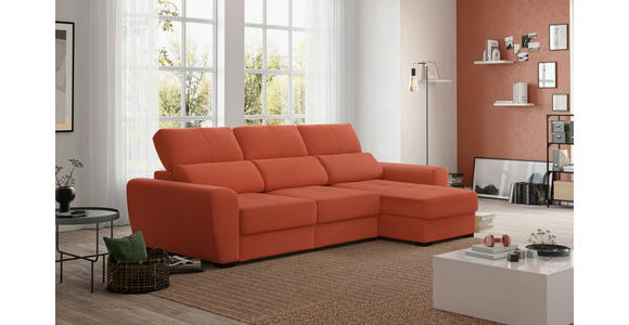 ECKSOFA in Velours Terracotta - Terracotta/Schwarz, KONVENTIONELL, Kunststoff/Textil (285/177cm) - Carryhome