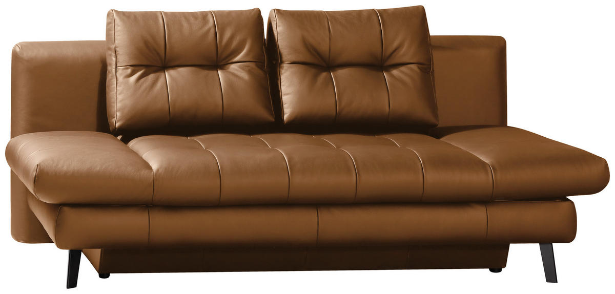SCHLAFSOFA Cognac Echtleder  - Cognac/Schwarz, Design, Leder/Metall (209/94/94cm) - Novel