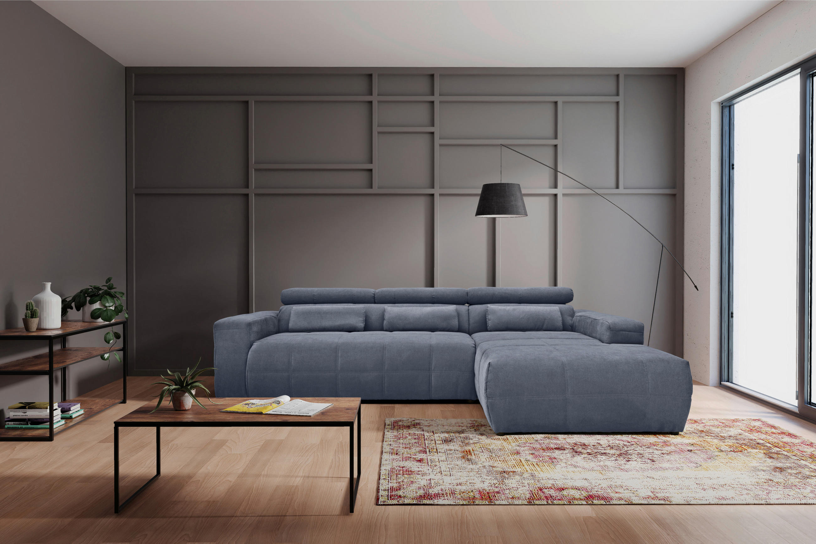 ECKSOFA Dunkelgrau Mikrofaser - Dunkelgrau/Schwarz, Design, Kunststoff/Textil (285/175cm) - MID.YOU