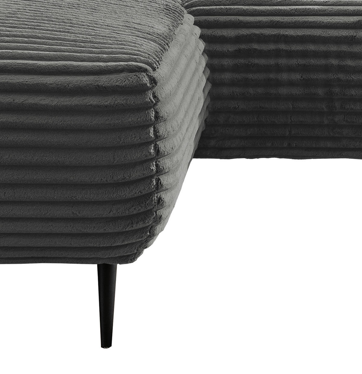 ECKSOFA in Cord Anthrazit  - Anthrazit/Schwarz, Design, Textil/Metall (178/264-302cm) - Livetastic