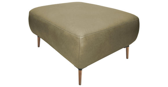 HOCKER Echtleder Olivgrün  - Beige/Schwarz, Natur, Leder/Holz (65/46/55cm) - Valnatura