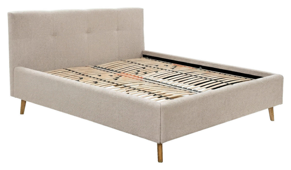 POLSTERBETT 180/200 cm,  in Beige, Lattenrost, Bettkasten,  - Eichefarben/Beige, MODERN, Holz/Textil (180/200cm) - MID.YOU