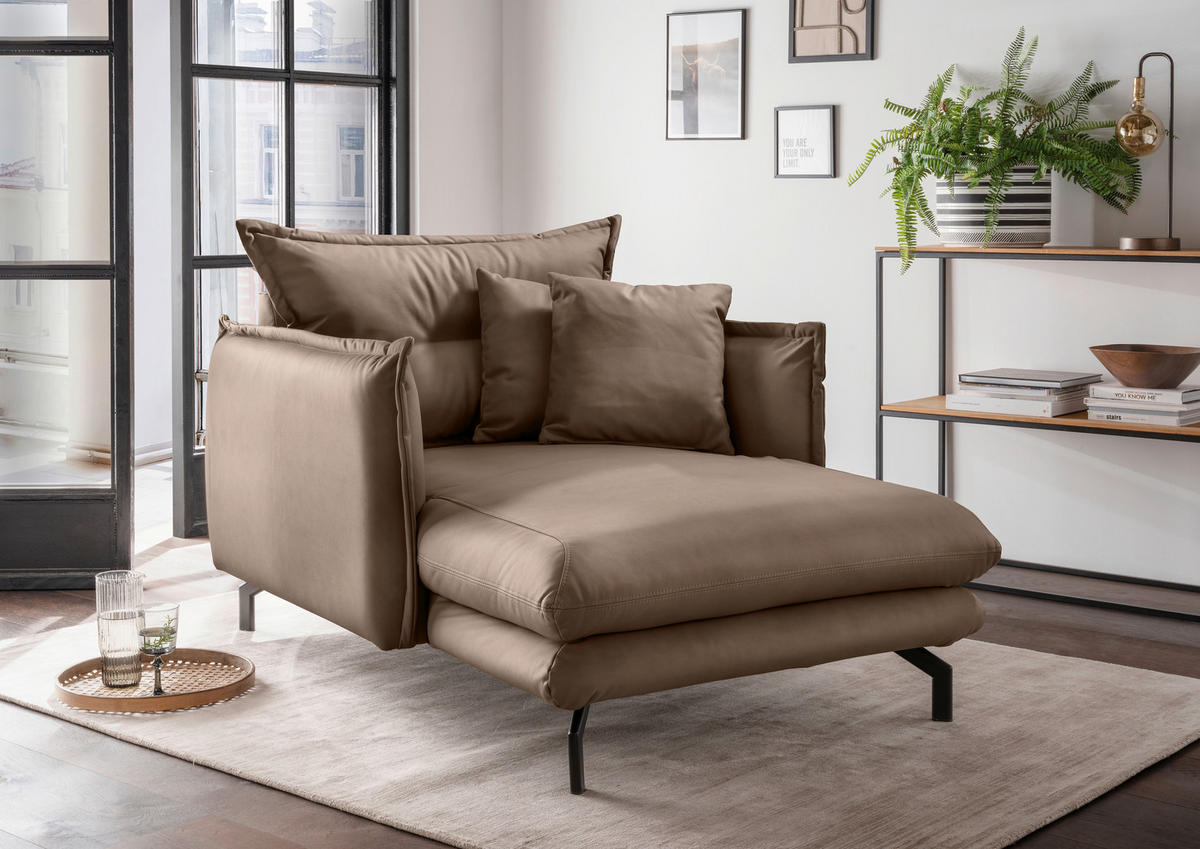 XXL-SESSEL in Lederlook Braun  - Schwarz/Braun, Modern, Textil/Metall (111/101/167cm) - Livetastic