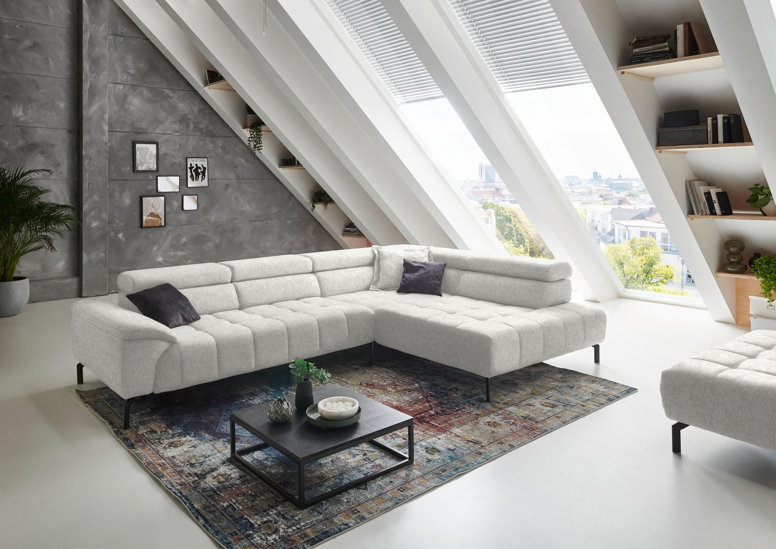ECKSOFA in Chenille Beige  323/222 cm  - Beige/Schwarz, Design, Textil/Metall (323/222cm) - Beldomo Style