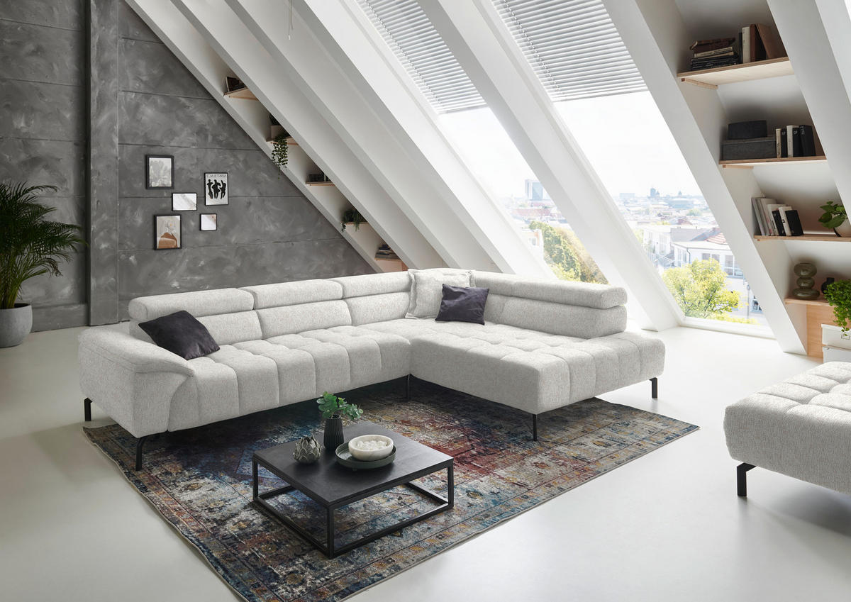 ECKSOFA in Chenille Beige  323/222 cm  - Beige/Schwarz, Design, Textil/Metall (323/222cm) - Beldomo Style