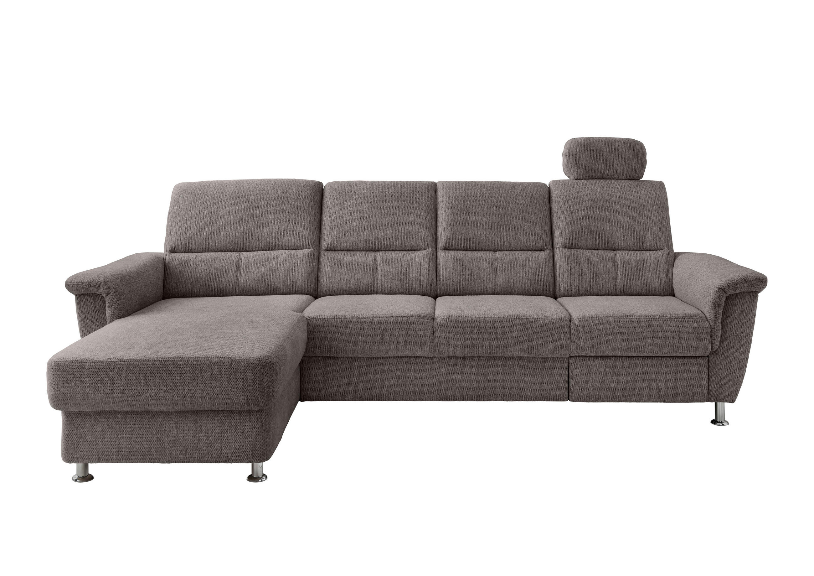 ECKSOFA Graubraun Chenille  - Chromfarben/Graubraun, KONVENTIONELL, Textil/Metall (165/292cm) - Livetastic