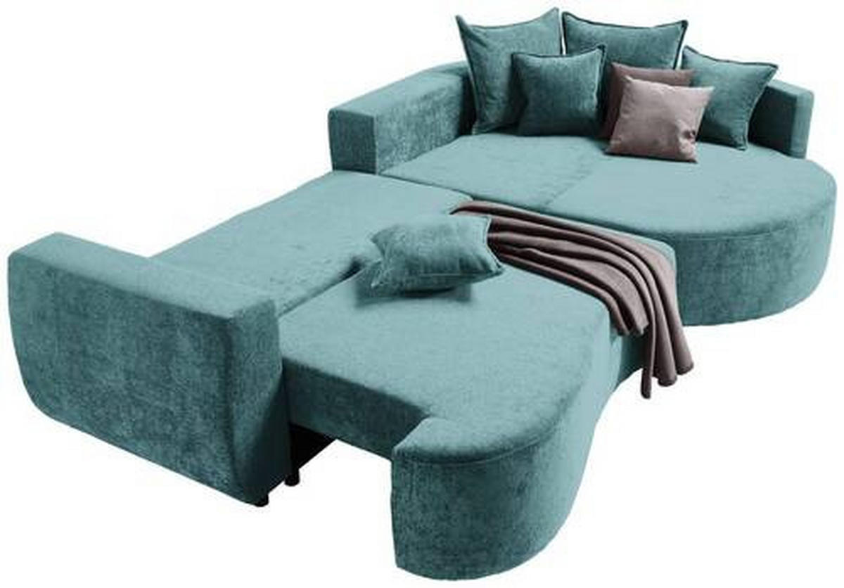 ECKSOFA in Chenille Türkis  - Türkis/Schwarz, Design, Kunststoff/Textil (307/194cm) - Carryhome