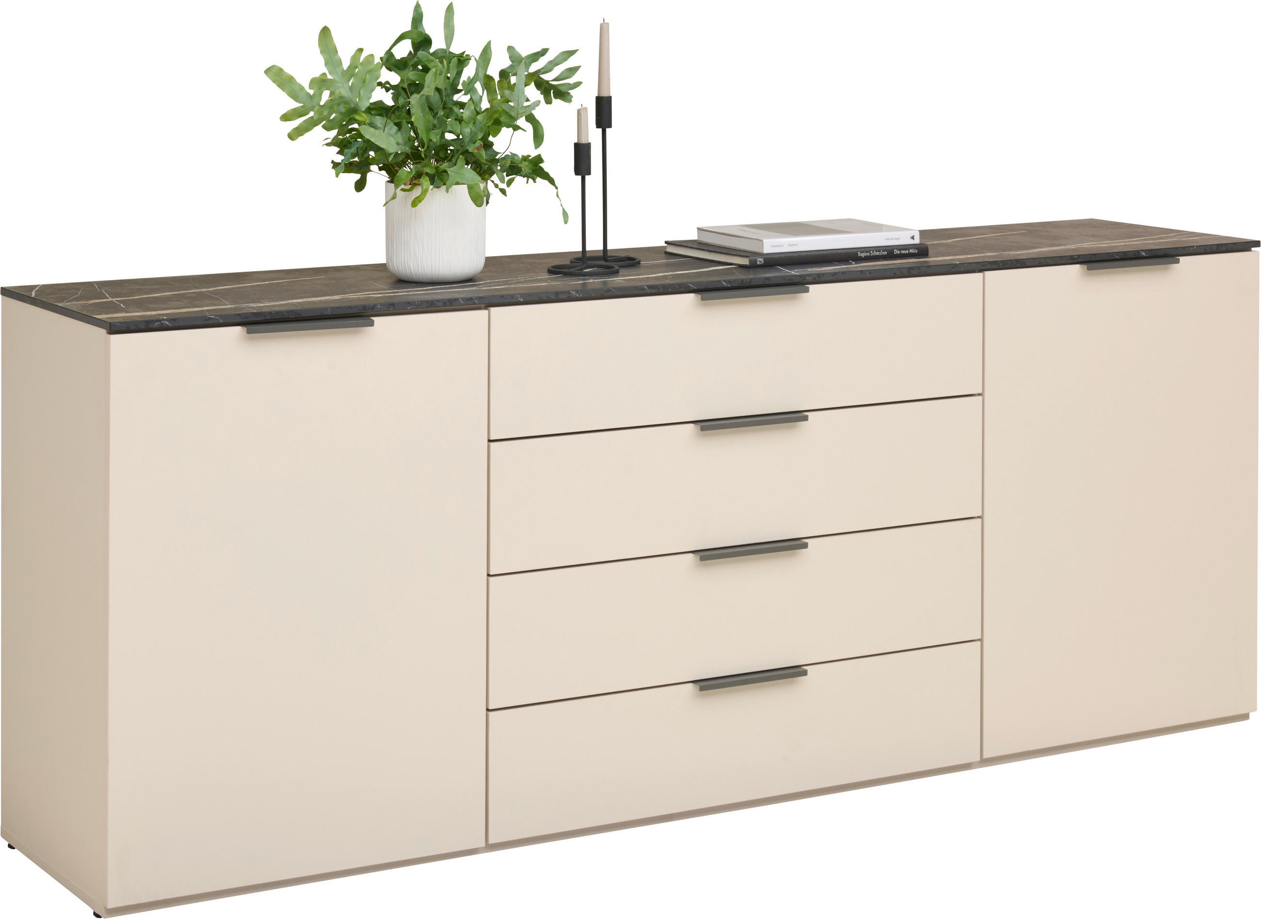 SIDEBOARD  200/81/44,5 cm 4 låda(or)  - svart/grå, Design, metall/trämaterial (200/81/44,5cm) - Voleo