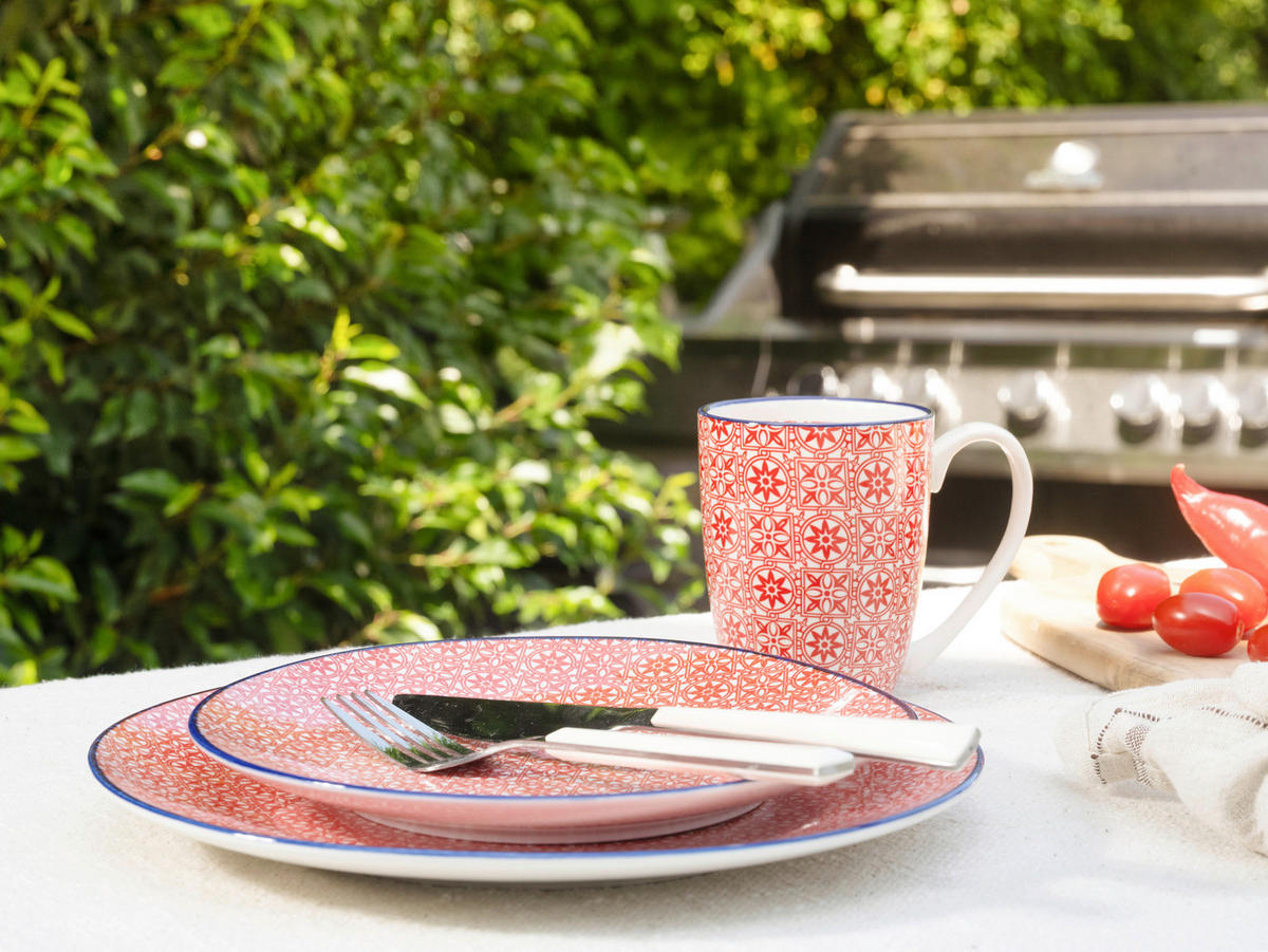 KOMBISERVICE Rot, Weiß Mediterran Rot 16-teilig 4 Personen  - Rot/Weiß, Basics, Keramik - Creatable