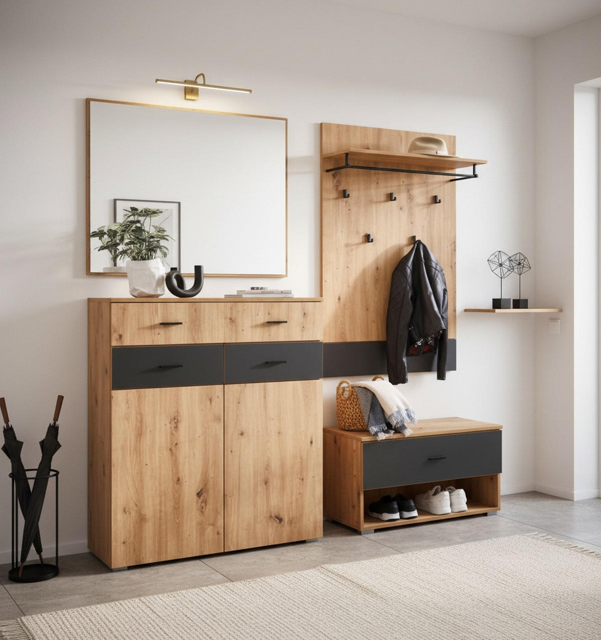 GARDEROBE 4-teilig  in 165/198/38 cm  - Anthrazit/Eiche Artisan, KONVENTIONELL, Holzwerkstoff (165/198/38cm) - Carryhome