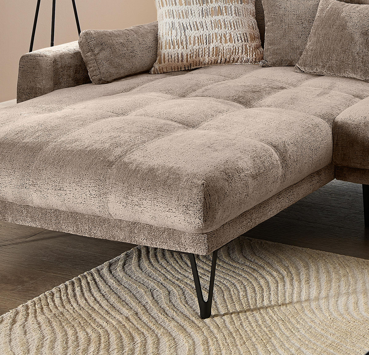 ECKSOFA Chenille Braun  - Schwarz/Braun, Konventionell, Textil/Metall (192/310cm) - Livetastic