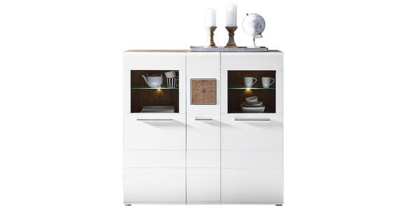 HIGHBOARD 140/135/37 cm - Chromfarben/Eichefarben, KONVENTIONELL, Glas/Holz (140/135/37cm) - Hom`in
