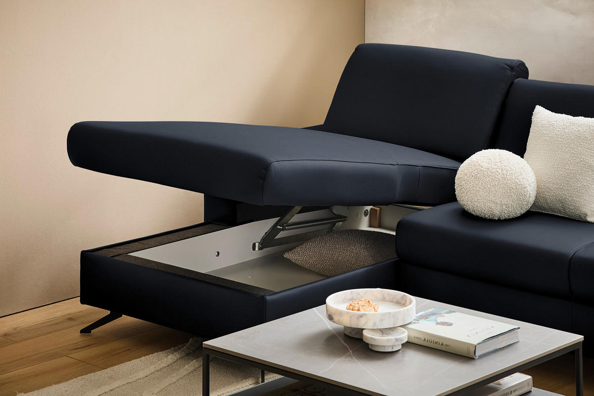 ECKSOFA in Echtleder Dunkelblau  165/267 cm  - Schwarz/Dunkelblau, Design, Leder/Metall (165/267cm) - Lomoco
